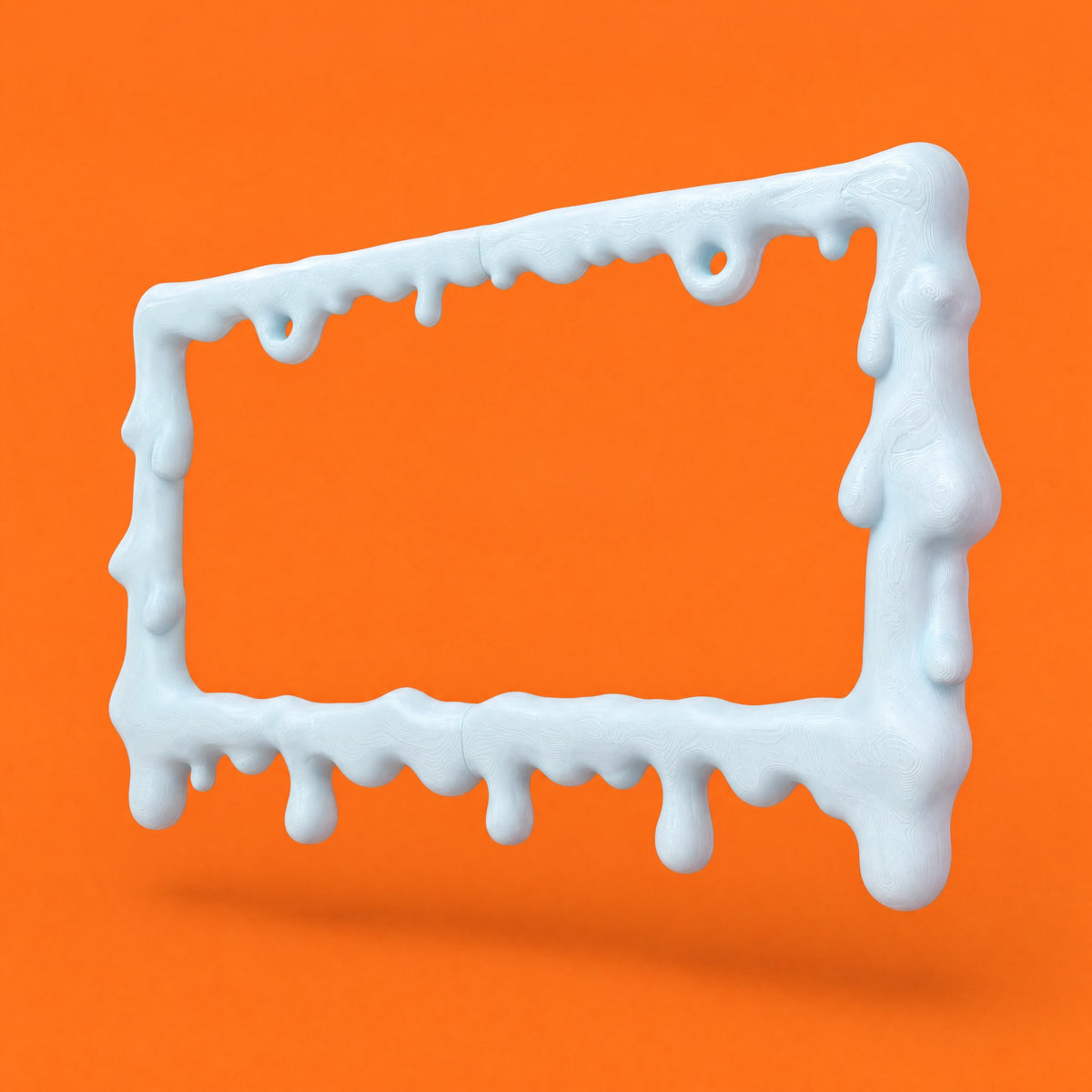 Baby blue drip license plate frame at a three-quarter angle above its shadow