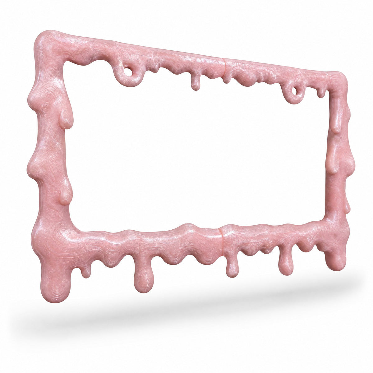 Crystal pink slime license plate frame at a three-quarter angle