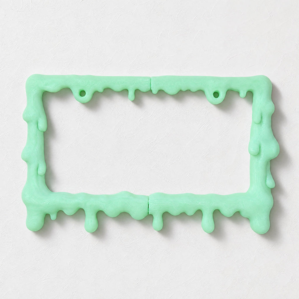 Glow green slime license plate frame with a California plate on white