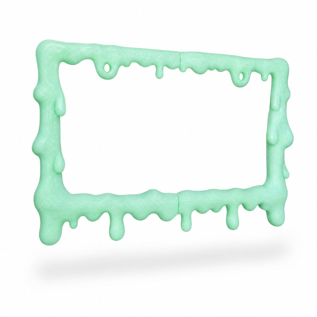 Empty glow green drip frame straight on against a white background