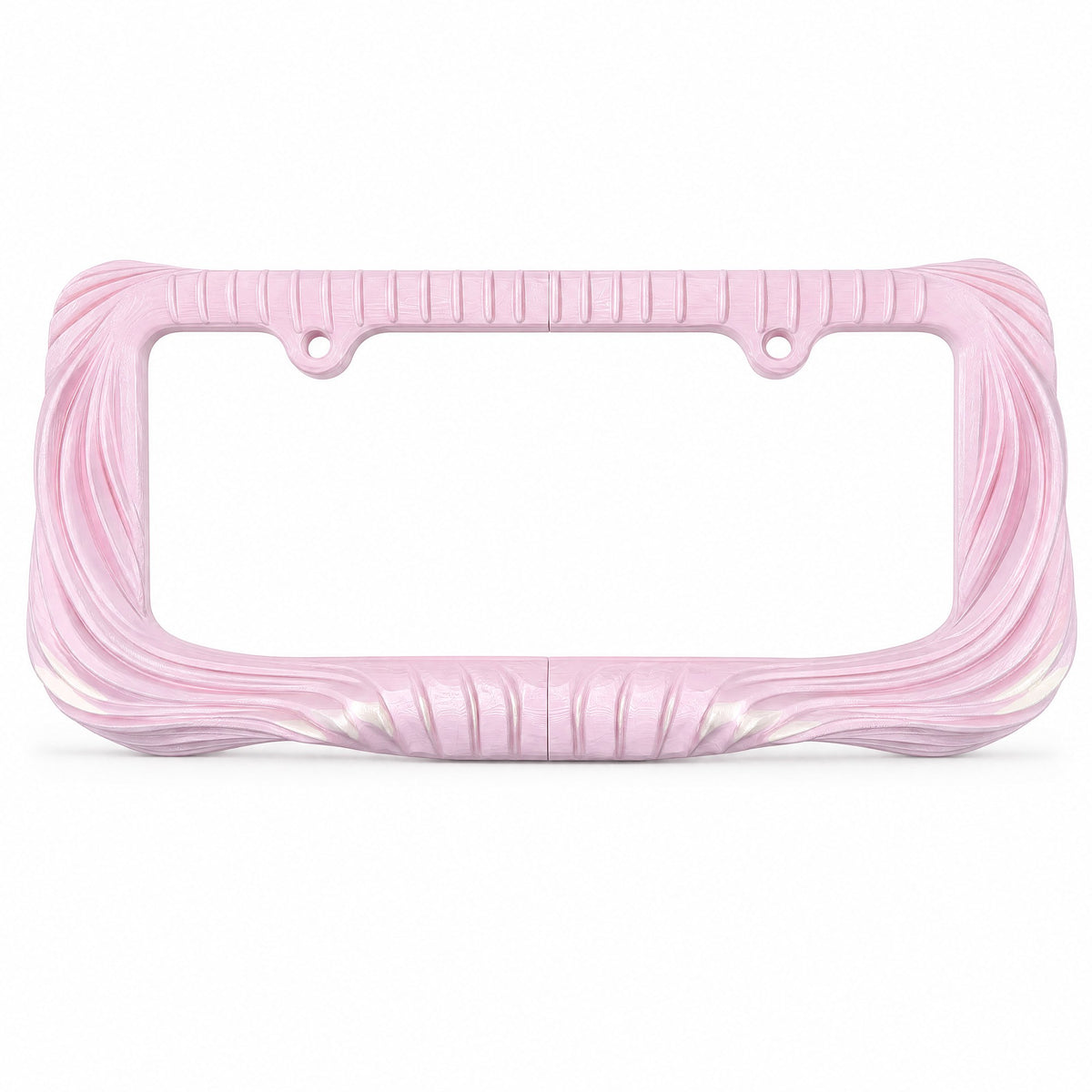 Empty blush pink draped license plate frame on a white background