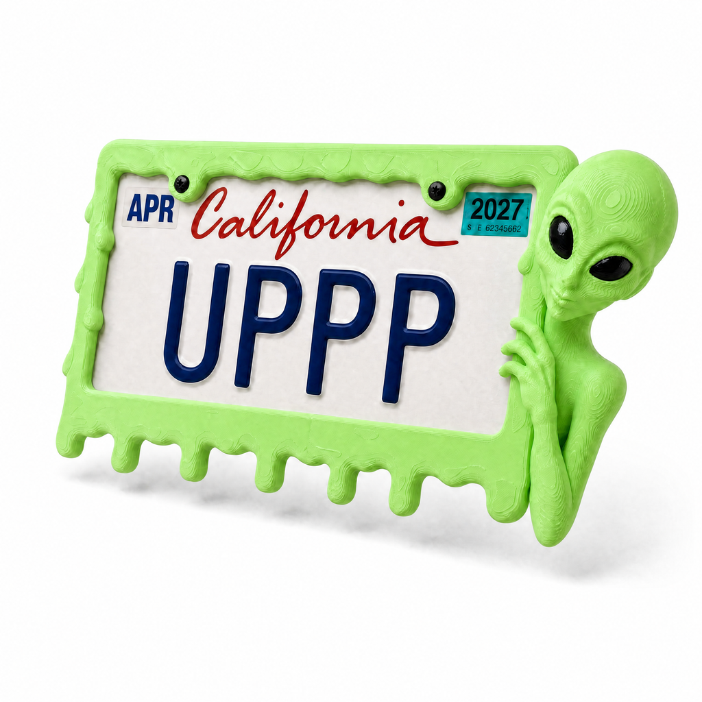 Slime Green alien frame holding a California licence plate
