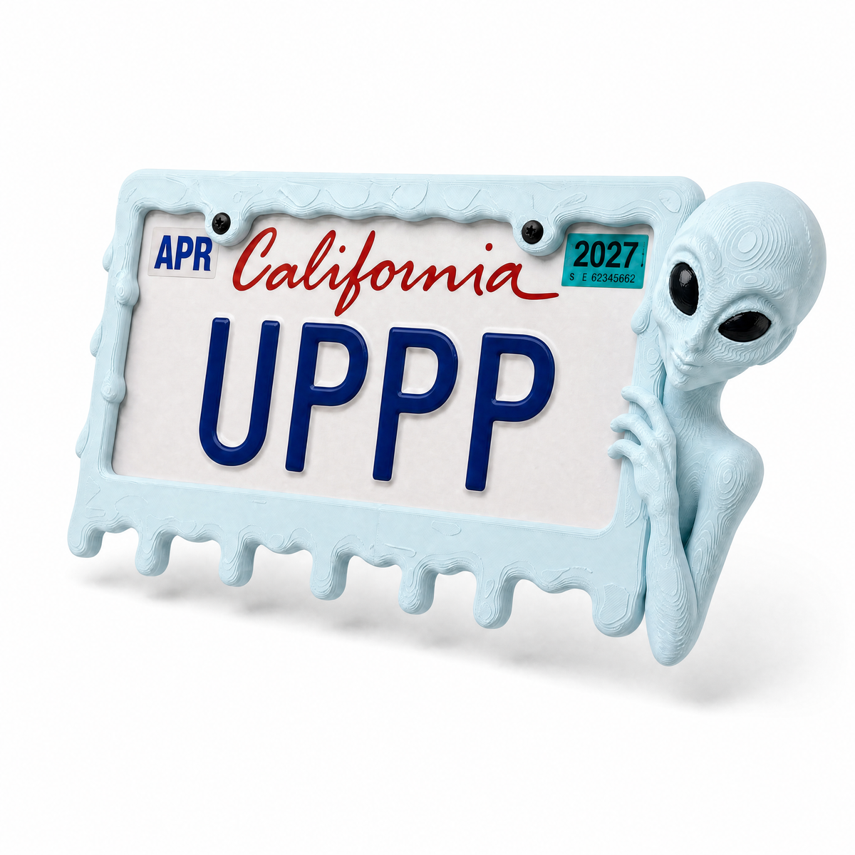 Ice Blue alien frame holding a California licence plate